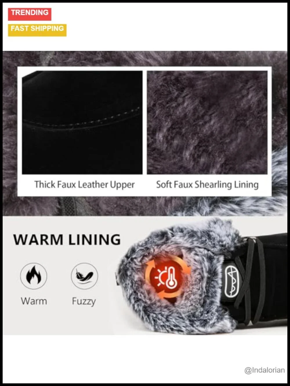 Faux Fur Lined Snow Boots - Warm Winter Ankle Boots with Non-Slip Sole